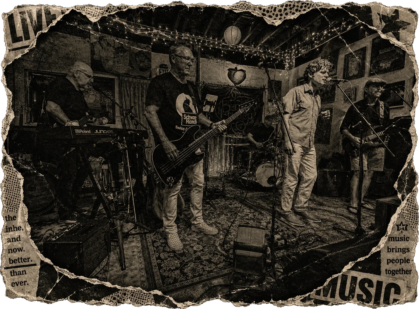 All five Bruisers mid-set at Thelma&rsquo;s Peach